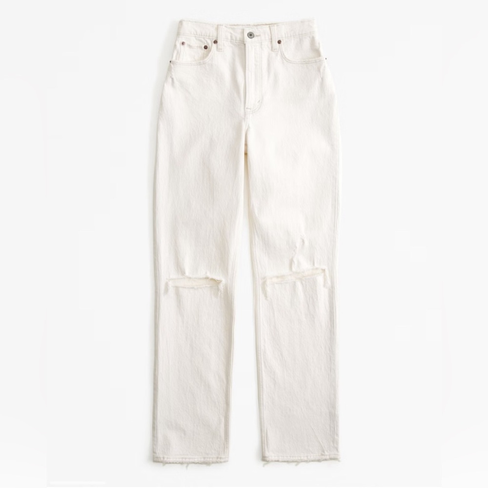 Abercrombie “The Ankle Straight Ultra High Rise” White Jeans